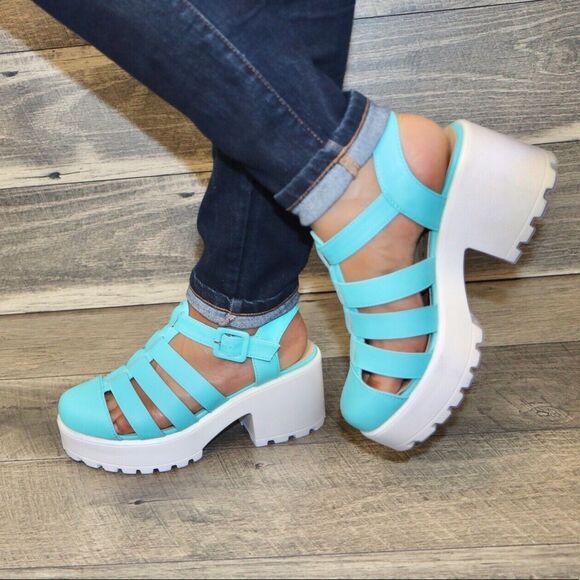 Women's Blue Platform Sandals - Picture 3 of 6